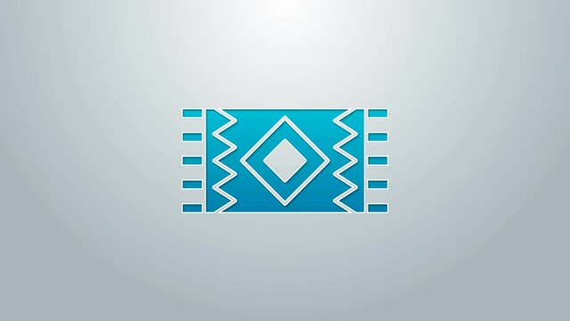 Blue line Mexican carpet icon isolated on grey background. 4K Video motion graphic animation