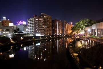 鹿児島市維新ふるさと館周辺の夜景と甲突川
