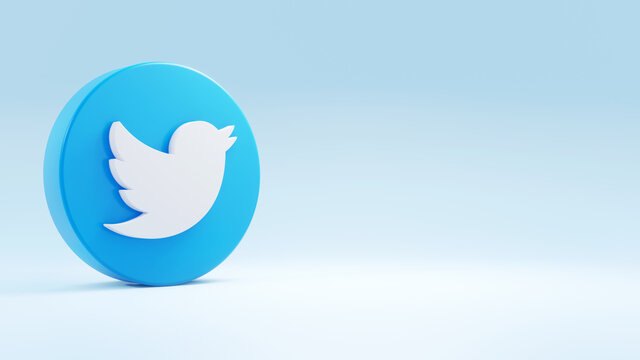 Twitter logo on neutral background. 3d editorial illustration.