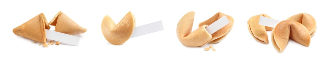 Set of fortune cookies on white background. Banner design