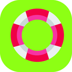Flat color life preserver icon on green background. Fully editable. 