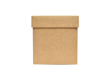 Kraft cardboard box isolated on white background. Blank paper box mock up. 