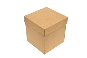 Kraft cardboard box isolated on white background. Blank paper box mock up. 