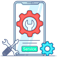 
Mobile service flat outline icon, mobile maintenance 
