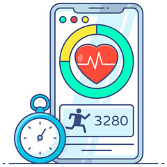 
Fitness app flat outline icon, health fitness application 

