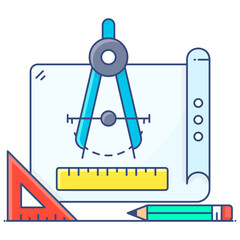 
Geometric tool, flat outline icon of precision 
