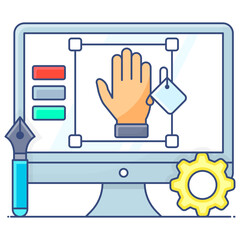 
Logo developing, flat outline icon of icon development 

