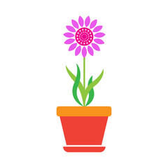 Naklejka na ściany i meble Spring Flowers In Pot, Vector Illustration