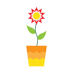 Spring Flowers In Pot, Vector Illustration