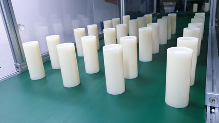Parts of cosmetic plastic products  on the production line in industrial factory..