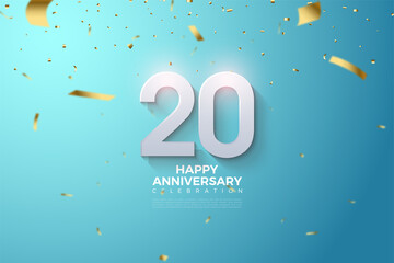 Congratulations on the 20th anniversary background with embossed 3-dimensional figures and a sprinkling of small gold paper.