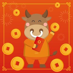 Chinese New Year's Zodiac Bull Mascot, Cartoon Comic Vector Illustration