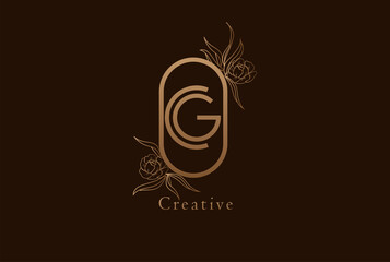Abstract Initial C and G Logo, Monogram with floral frame, usable for brand, card and invitation, logo design template element,vector illustration