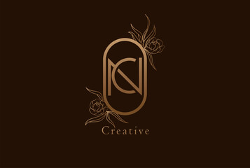 Abstract Initial C and N Logo, Monogram with floral frame, usable for brand, card and invitation, logo design template element,vector illustration