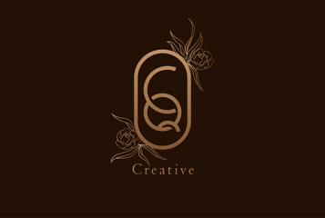 Abstract Initial C and Q Logo, Monogram with floral frame, usable for brand, card and invitation, logo design template element,vector illustration