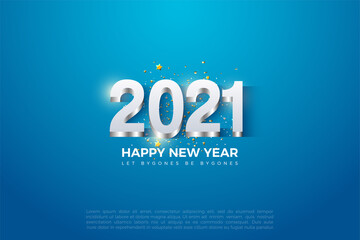 Happy new year 2021 background with 3D numbers embossed in shiny silver.