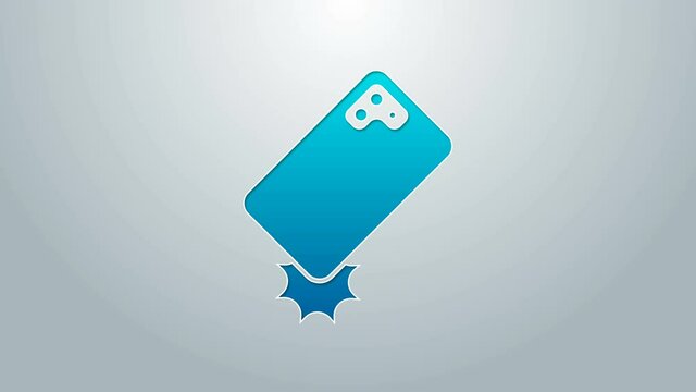Blue line Shockproof mobile phone icon isolated on grey background. 4K Video motion graphic animation