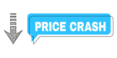 Chat Price Crash blue bubble frame and wire frame send down. Frame and colored area are shifted for Price Crash label, which is located inside blue colored bubble.