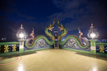 Background Wat Khao Phra Kru ,Landmark of sriracha city with two of great Nagas guarded entrance to...