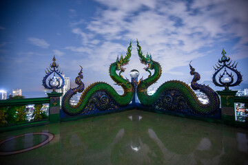 Wat Khao Phra Kru,Landmark of sriracha city with two of great Nagas guarded entrance to the view...