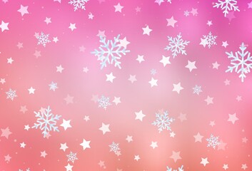 Light Pink vector pattern with christmas snowflakes, stars.