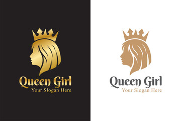 Luxury beautiful queen , woman, face, salon, golden hairstyle woman logo template