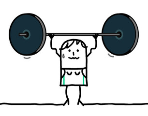 Cartoon Strong and sporty Girl with big Weights