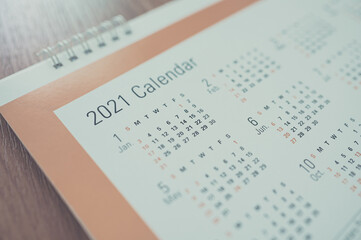 Defocus image, Calendar 2021 month and date schedule. Concept of planning work and life
