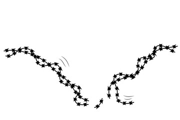 Obraz premium Simple Vector Silhouette Broken Barricade from Barbed Wire, Suitable Illustration for demonstration or protest