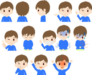 可愛い男の子供の上半身イラストセット