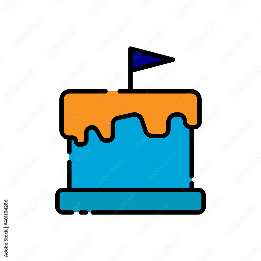 Poster birthday cake lineal color icon. cake icon with flag. simple design editable. design template vector