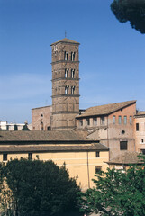 Fototapeta premium View of Santa Francesca Romana church and bell tower in Roman Forum, Rome, Italy