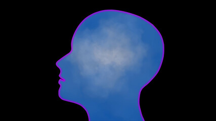 Brain fog clouds. Low density mist in head. Face profile. 3d rendering illustration