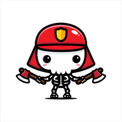 Cute firefighter skull character vector design