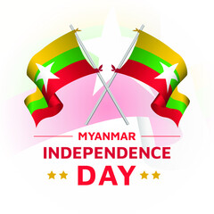 Crossed Myanmar flags poles. template for independence day, National day poster design. vector illustration EPS 10
