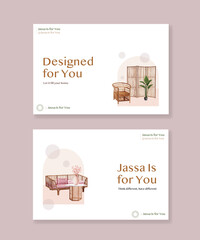Facebook template with Jassa furniture concept design for social media and online marketing watercolor vector illustration