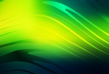 Dark Green, Yellow vector background with curved lines.