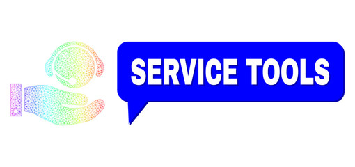 Service Tools and call center service vector. Spectral colorful mesh call center service, and conversation Service Tools bubble frame. Conversation colored Service Tools bubble has shadow.