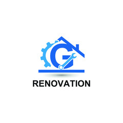 Initial letter Y with gear, wrench and home icon for Home renovation, construction, repair and maintenance logo design concept vector