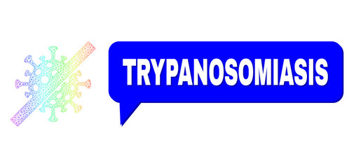 Trypanosomiasis and no covid virus vector. Spectrum colored mesh no covid virus, and conversation Trypanosomiasis bubble frame. Conversation colored Trypanosomiasis bubble has shadow.