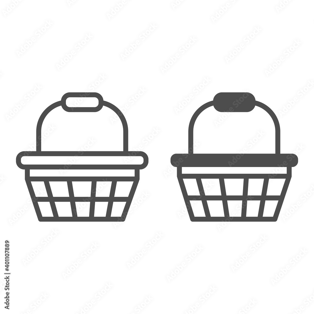 Poster basket with handle line and solid icon, shopping concept, basket sign on white background, shopping 