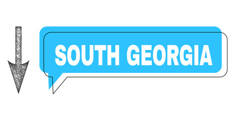 Fototapeta premium Conversation South Georgia blue cloud message and wire frame sharp arrow down. Frame and colored area are misplaced for South Georgia text, which is located inside blue colored speech balloon.