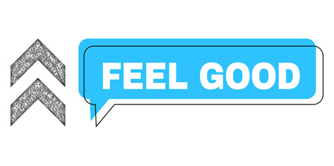 Chat Feel Good blue bubble frame and net shift up. Frame and colored area are misplaced for Feel Good label, which is located inside blue colored bubble. Vector quote label inside talking frame.