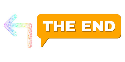 The End and turn left vector. Rainbow colored mesh turn left, and speech The End cloud frame. Speech colored The End cloud has shadow. Vector framework generated from turn left icon with mesh.