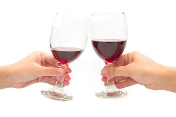 Cheer a glass of two red wine isolated