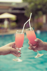 Cocktail party at the pool for celebration meeting