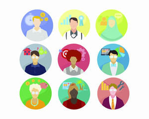 Set of Avatar flat vector design illustration half body businessman and woman employee for profile icon company and infographic