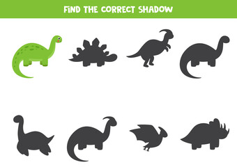 Find the right shadow of cute cartoon brontosaurus.