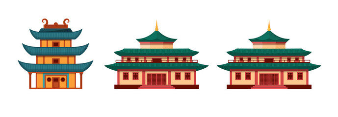 Traditional chinese buildings, asian architecture chinatown. China townscape with pagoda, temple, house. China town city landmarks landscape, Japan building architecture palace pagoda