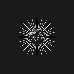 simple line art mountain logo design template